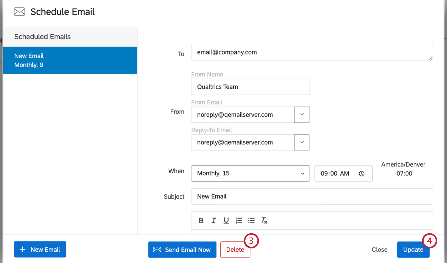 les options de suppression de le-mail de rapport programmé