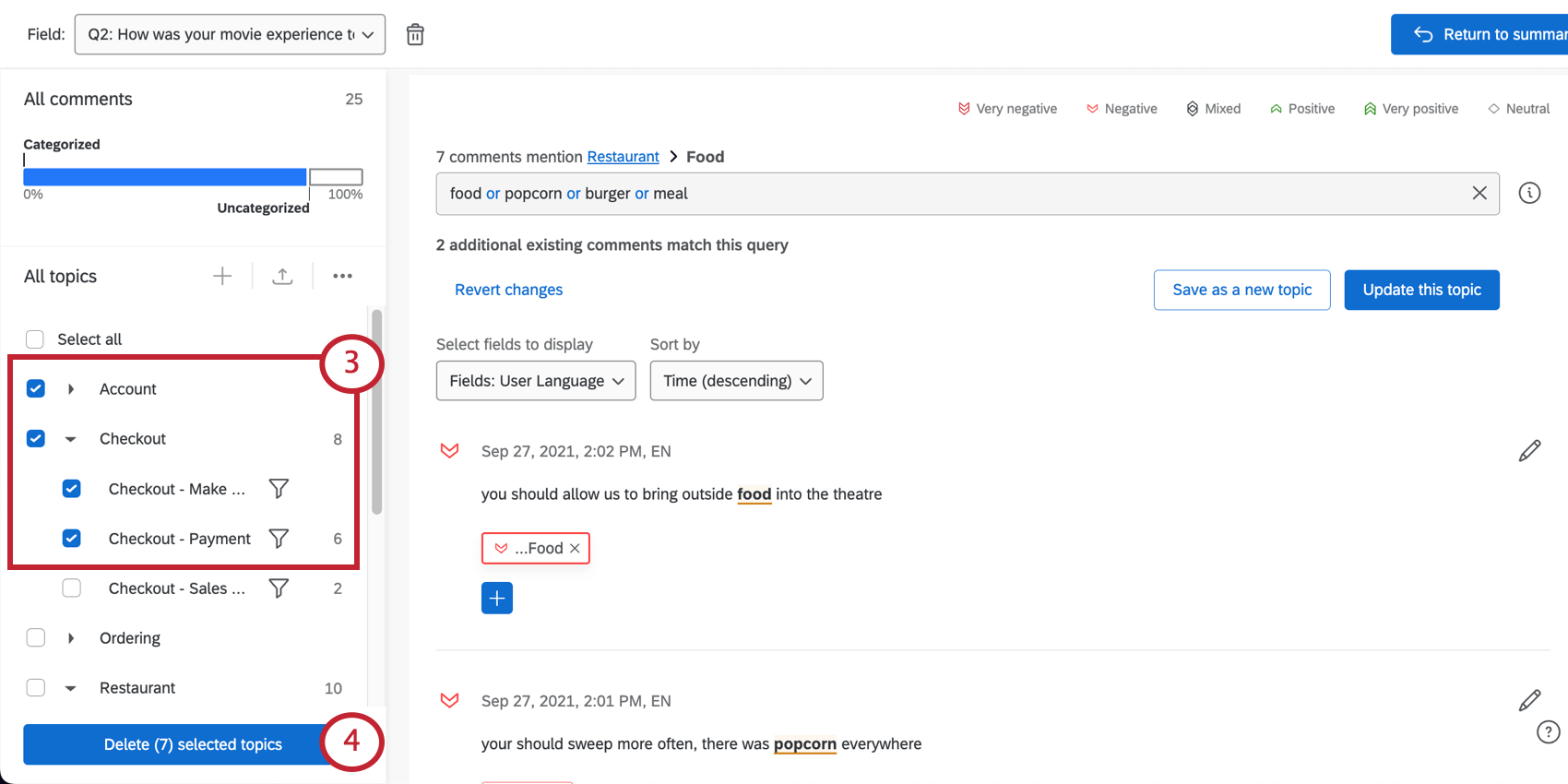 Text iQ platform. This image highlights how to delete topics
