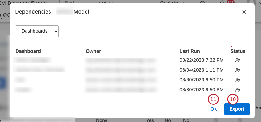 Klicken Sie auf Exportieren, um alle Attribut oder Kategoriemodellabhängigkeiten nach MS Excel zu exportieren (optional). Klicken Sie auf OK, um das Fenster Abhängigkeiten zu schließen.