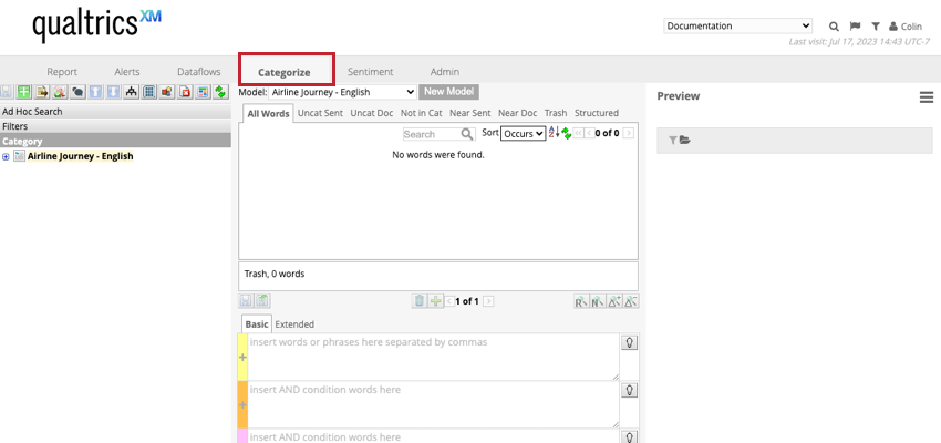 la scheda categorizzazione nel designer