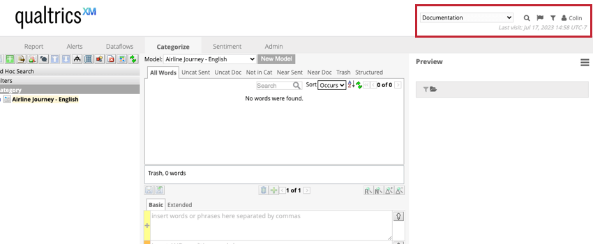 the navigation toolbar in the top right corner