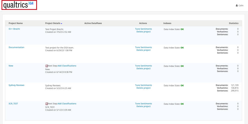 Haga clic en el logotipo de xm para ir a la página de proyectos