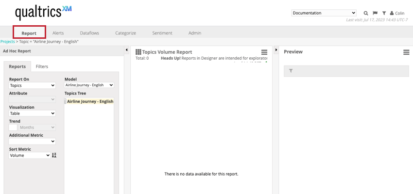 the report tab in designer