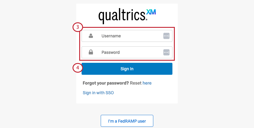 entering my Qualtrics username and email then clicking Sign In
