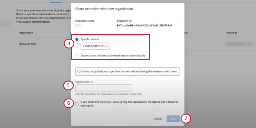 choosing the app version to share