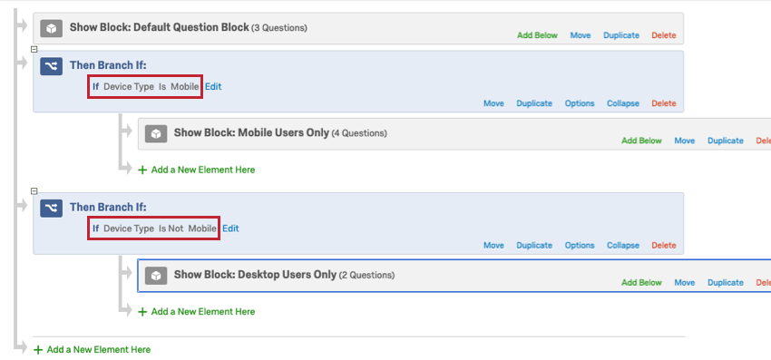 Screenshot of exact logic described in survey flow branches