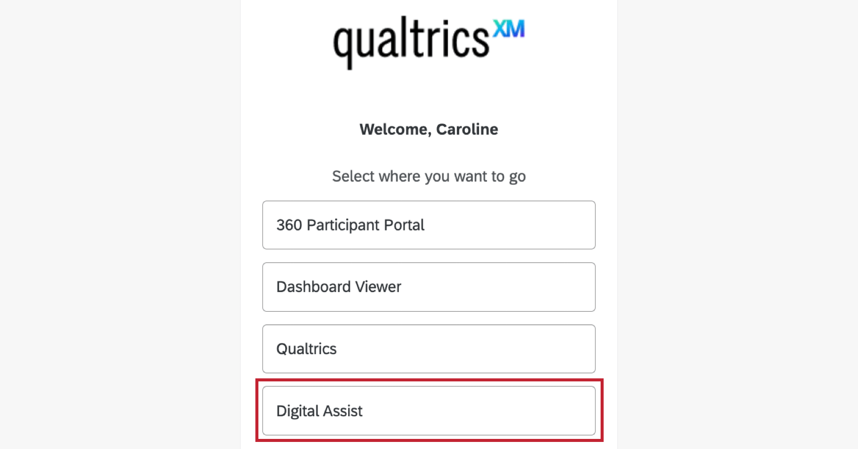 Digital Assist ist im App-Auswahlmenü hervorgehoben