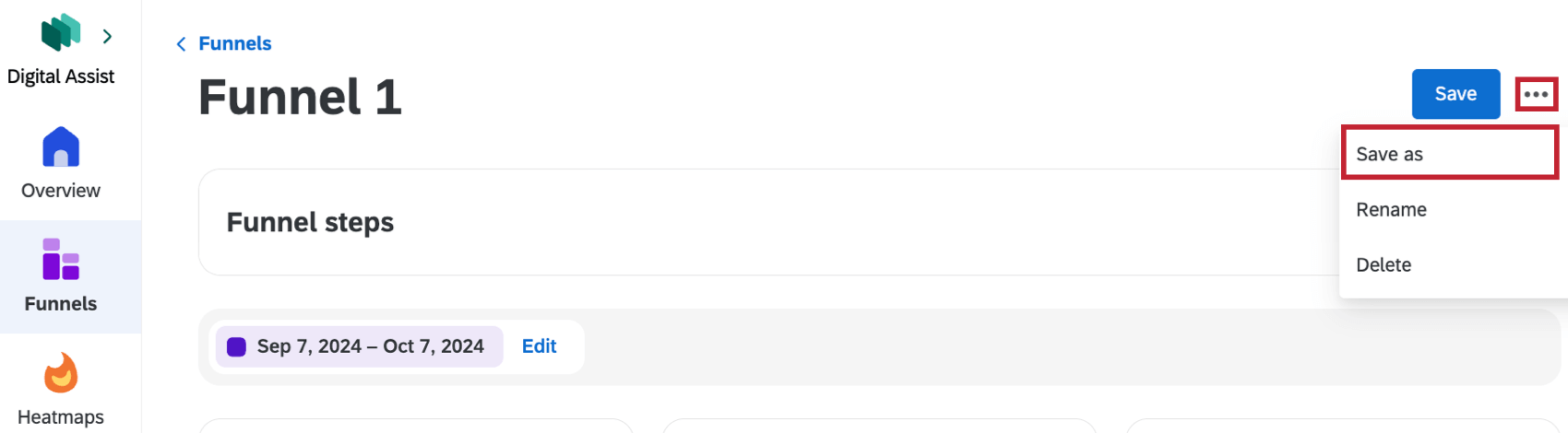 Schaltfläche Als speichern, um einen Trichter als neue Version zu speichern