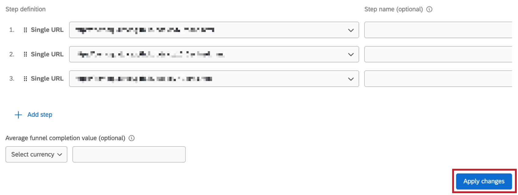 ファネル定義時の変更適用ボタン。