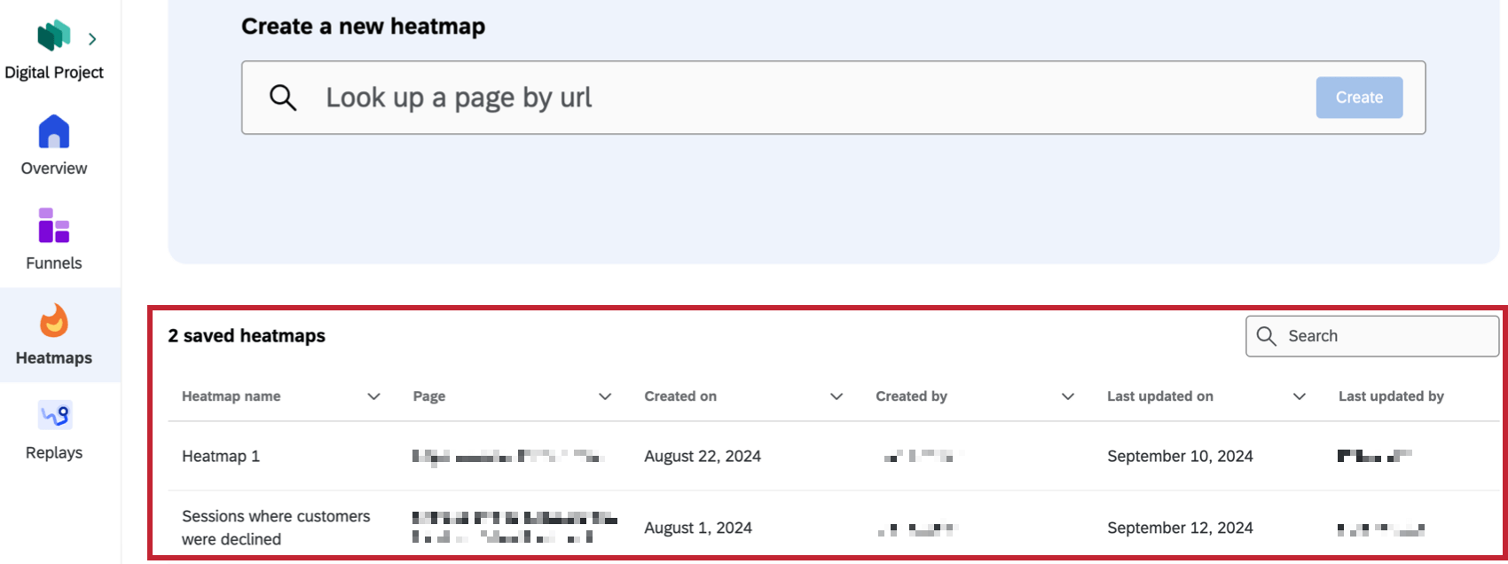 mappe di calore salvate allinterno della scheda Mappe di calore