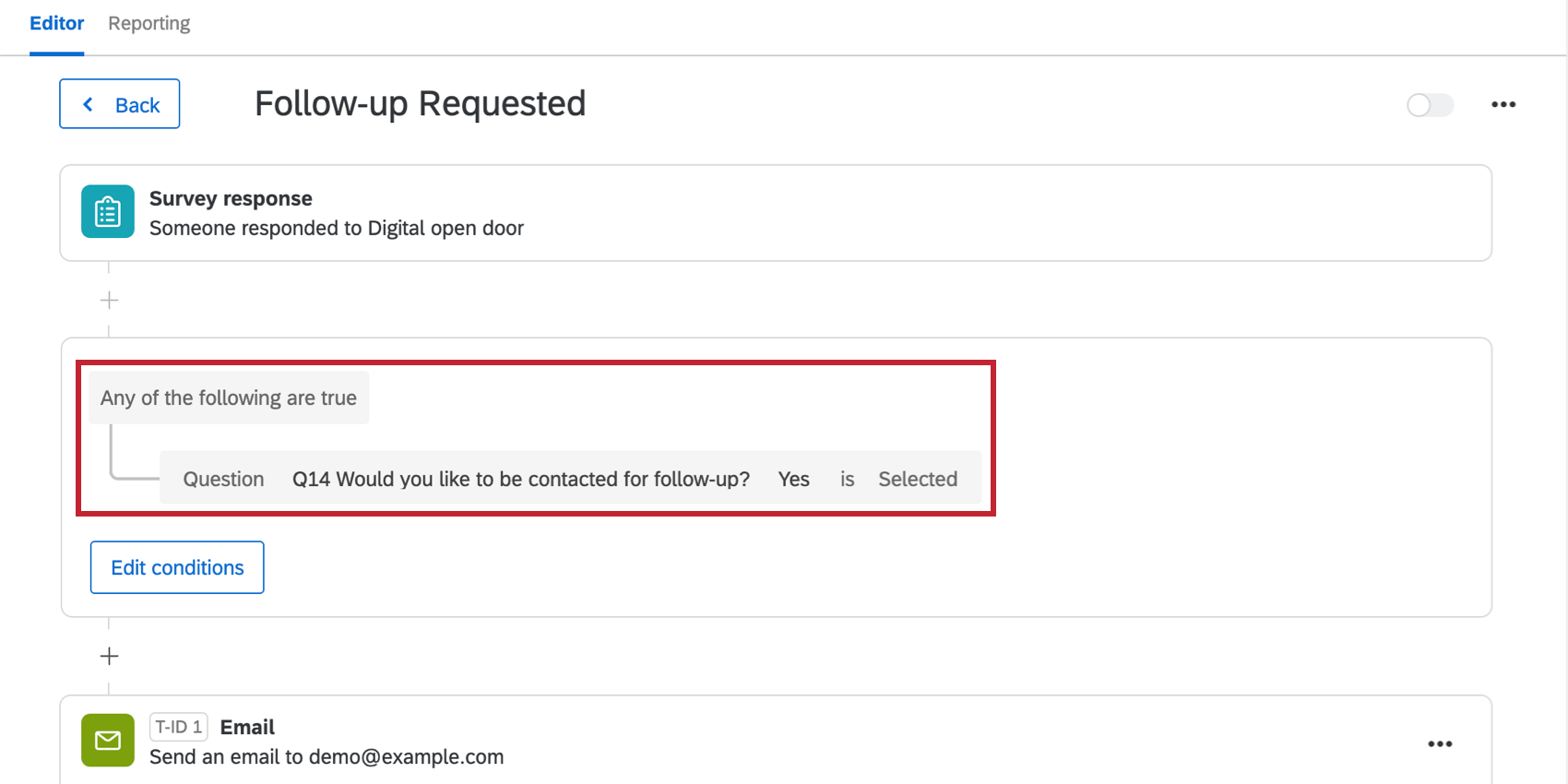 After the survey event, condition is listed