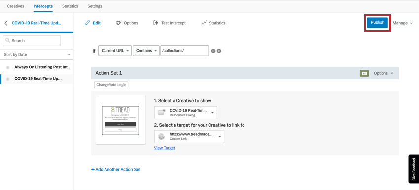 Publish button upper-right