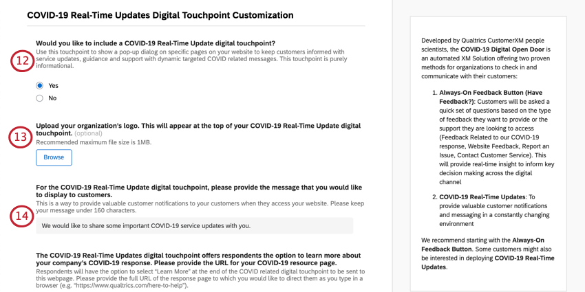 adding info about your organization and adding custom messages