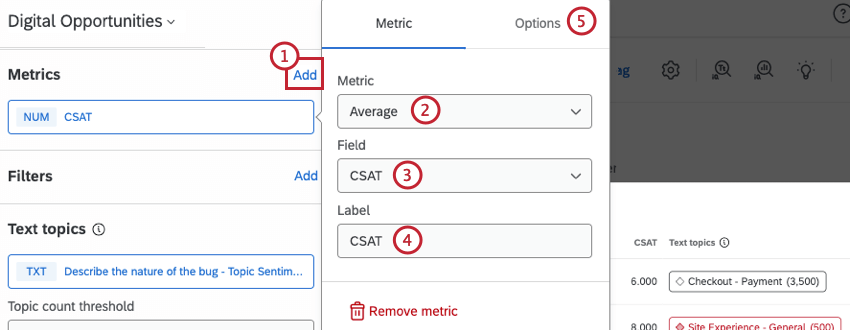 adding and configuring metrics within the widget