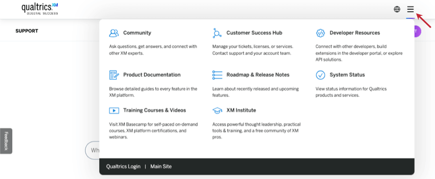 O banner de suporte na parte superior do site