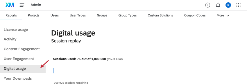 image of digital usage tab on the left side of the page