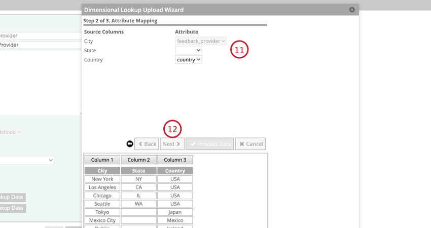 mapping data columns to attributes