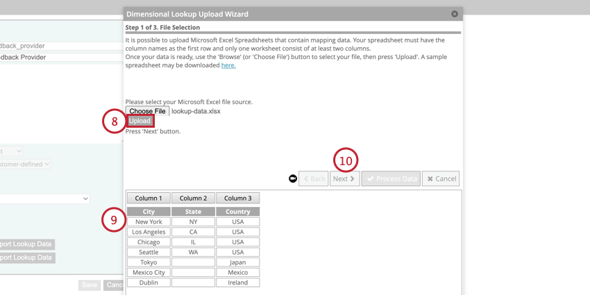 uploading a file and previewing the data