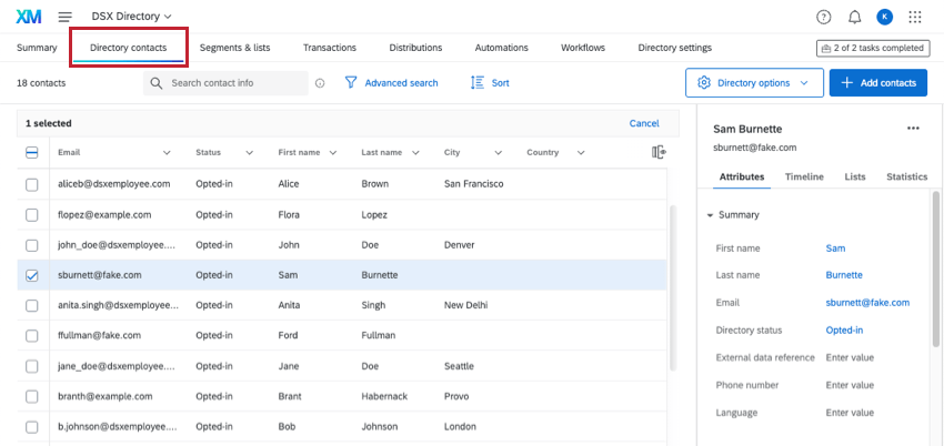 directory contacts tab shows many different contacts
