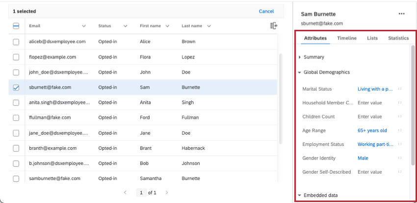 A picture of the attributes section