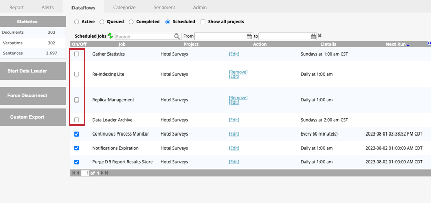 unchecking a dataflow to disable it