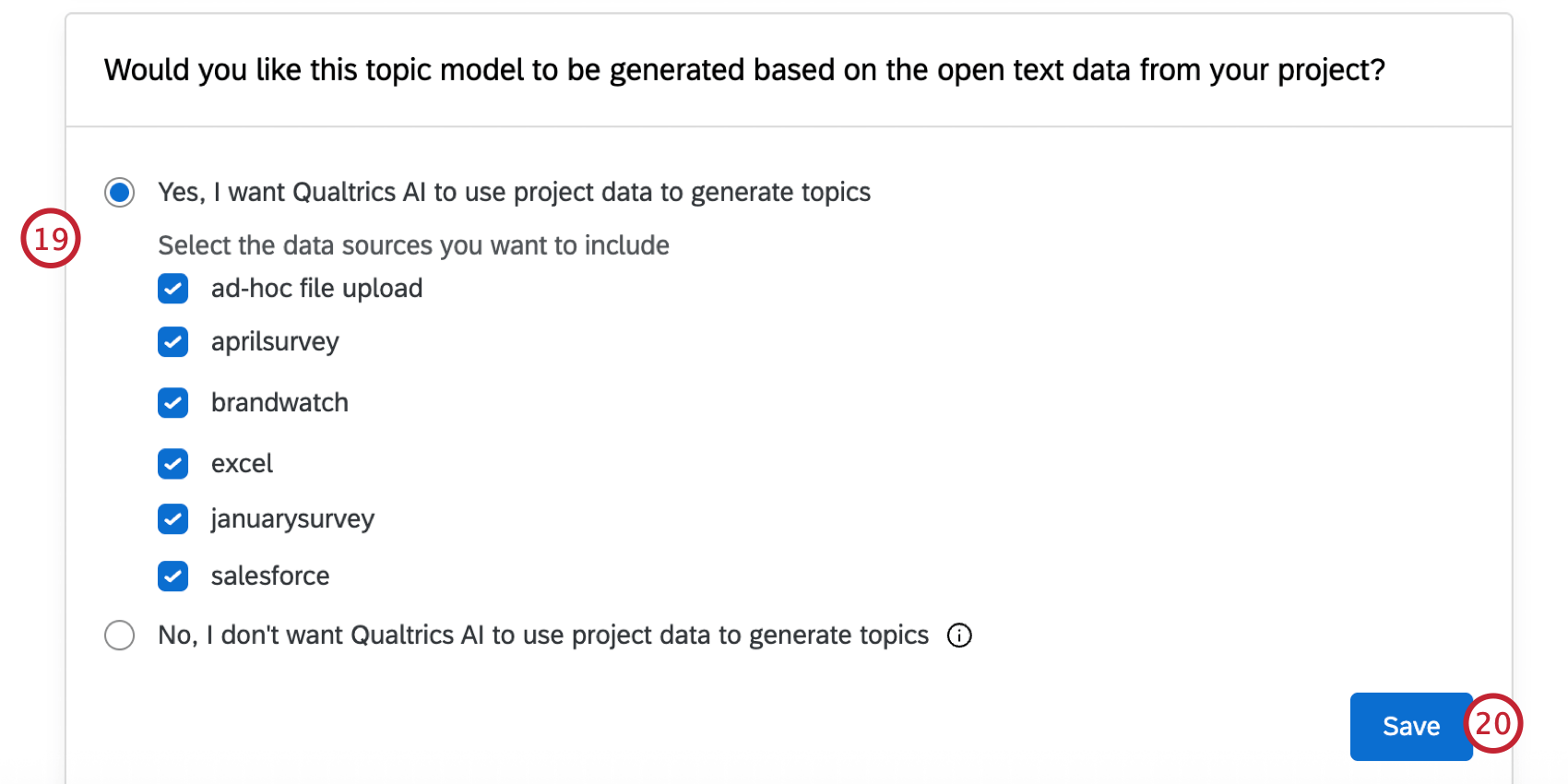 choosing the discover projects to use as a data source for the topic model