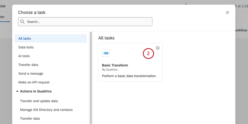 nova janela, selecionando transformação básica