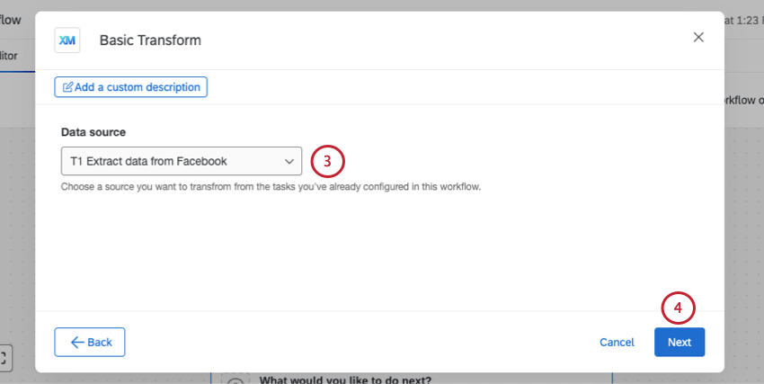 next page of new window, selecting data source