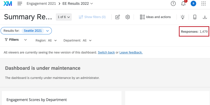 the response count at the top of a dashboard