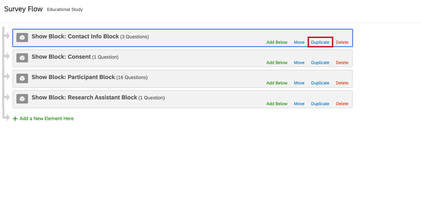 the duplicate button on a block