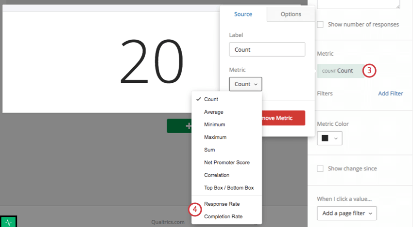 Editar a contagem no painel de edição do widget à direita
