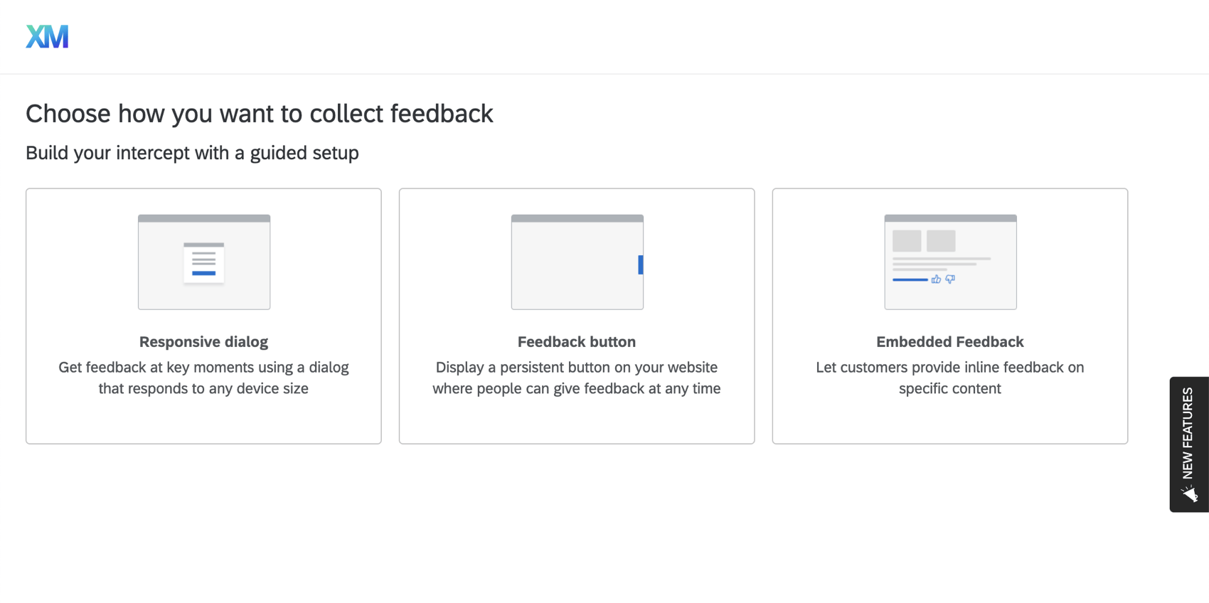 Website app feedback option on the distributions page, where you choose from various feedback options