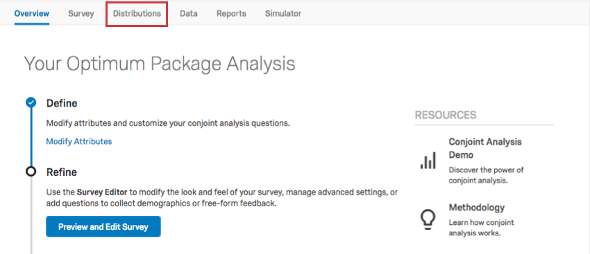 Distributions tab below breadcrumb bar but above rest of the project