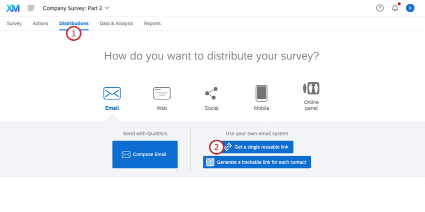 navigating to distributions and clicking get a single reusable link