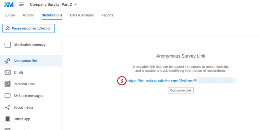 copying the anonymous link from the distributions tab