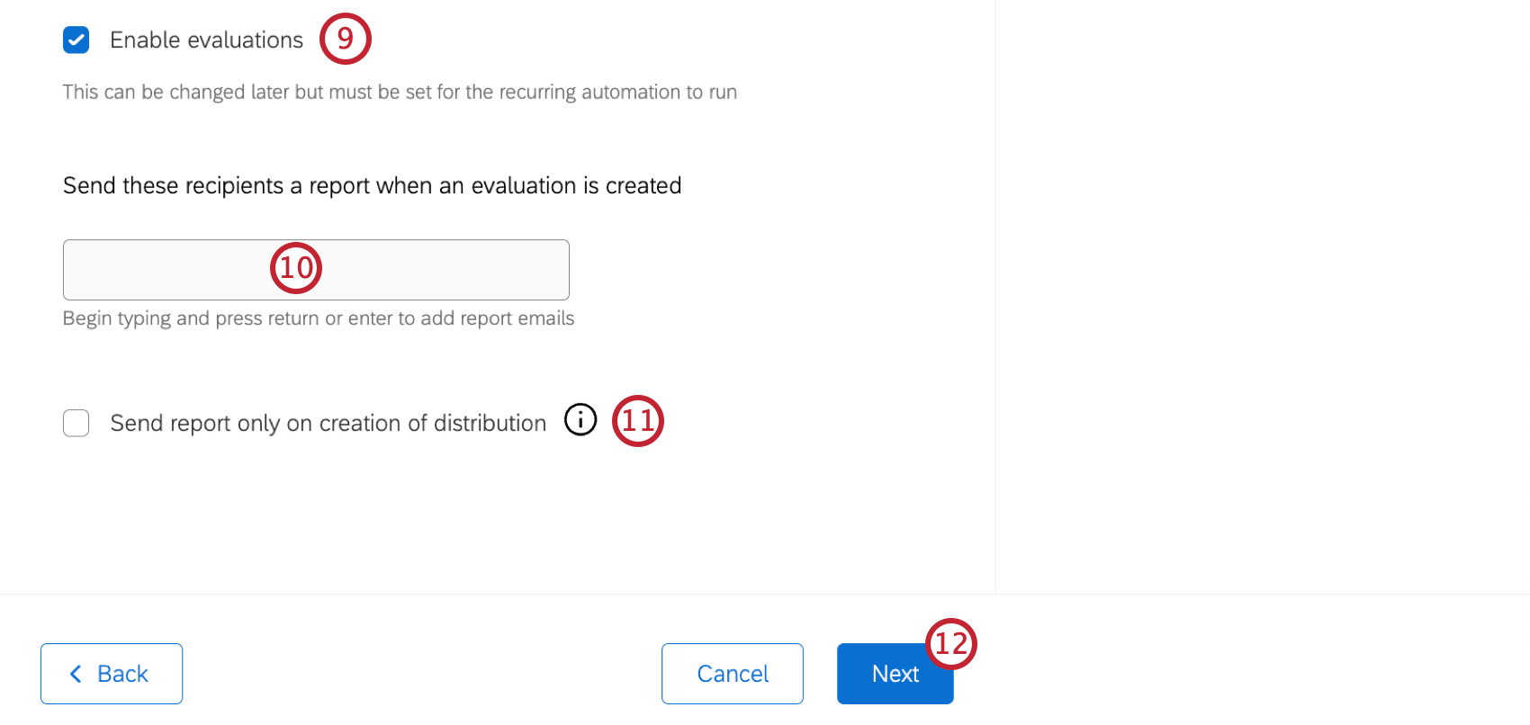 evaluation report settings