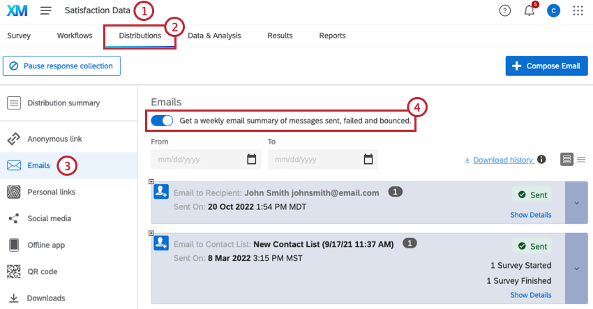 distribution health button within a survey distribution