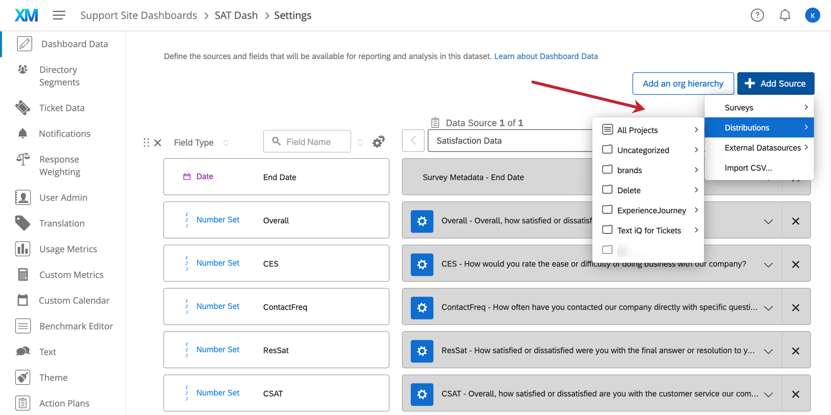 image showing how to add a distribution data source