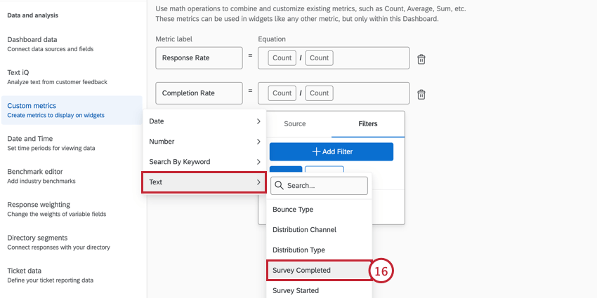 filtering for survey completed