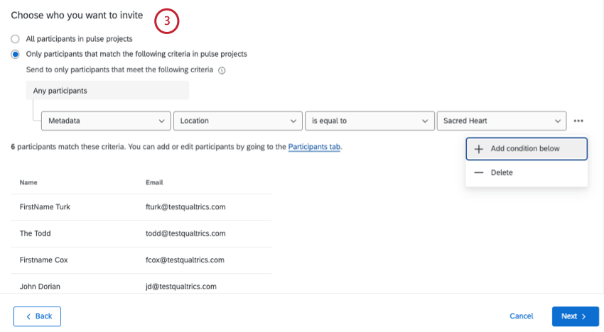 adicionar condições ao e-mail