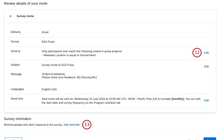 summary of changes and small button at bottom to add a reminder
