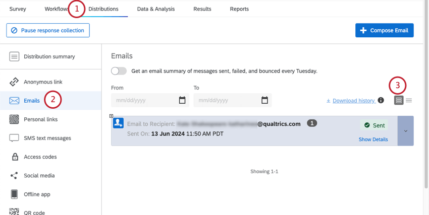 E-Mail-Seite der Verteilungen