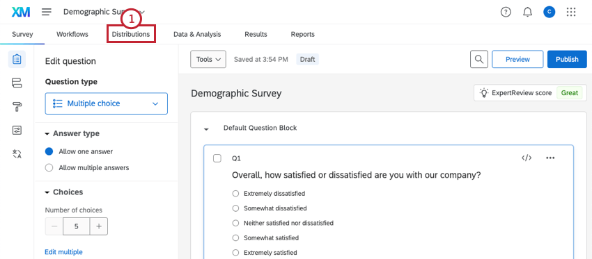 Navigating to the Distributions tab