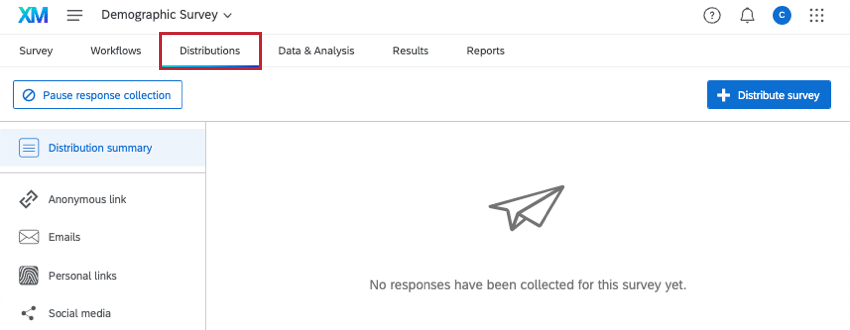 the distributions tab of a survey
