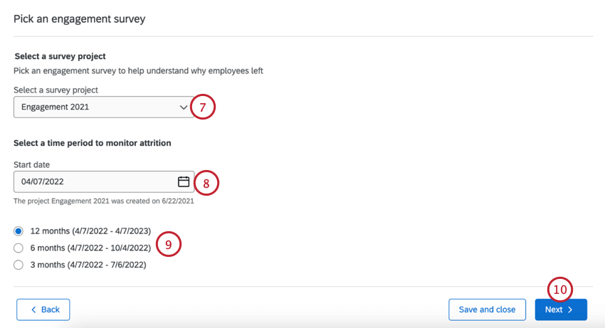 selezionare un sondaggio sullengagement e un periodo di tempo da monitorare