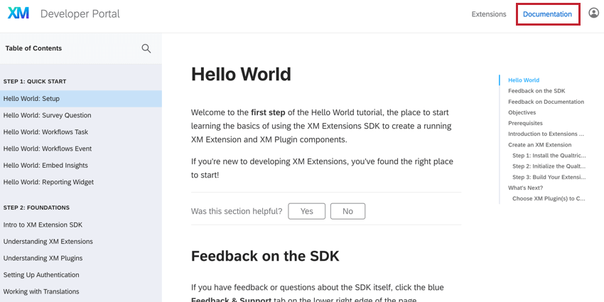 the documentation tab in the top right corner of the developer portal