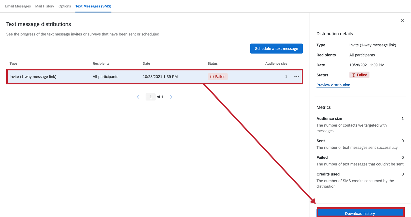 clicking download history after selecting a distribution