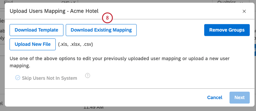 Clique no botão Download Existing Mapping (Baixar mapeamento existente) para baixar o mapeamento existente.