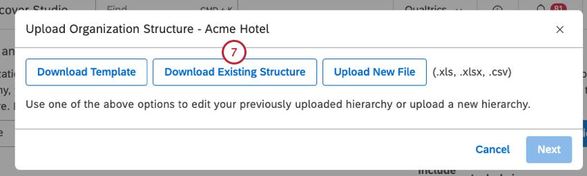Click the Download Existing Structure button to download the existing structure.