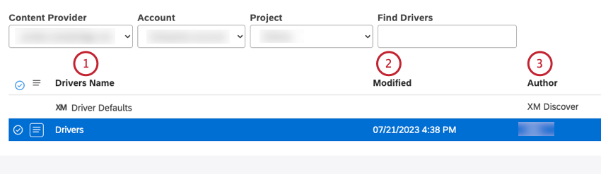 The table on the Drivers page provides the following information: Drivers Nam, Modified Author